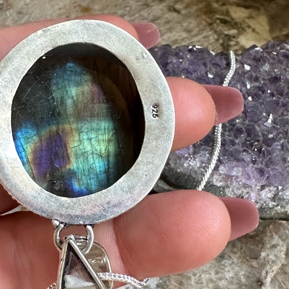 Silver Round Labradorite Stone Necklace - Picture 9 of 9